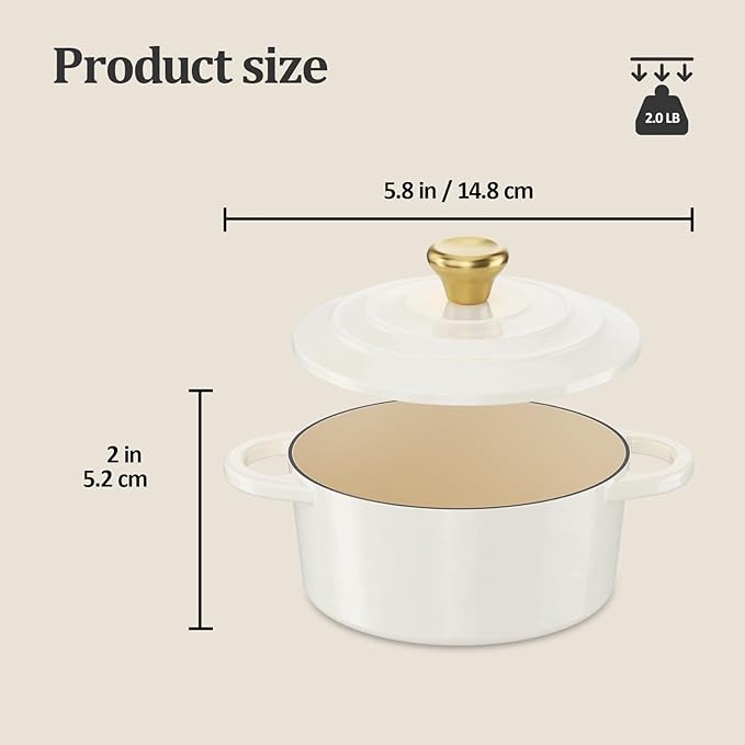 YUTANN Mini Dutch Oven 13oz Enamel Cast Iron Casserole for Single Portions, Oven Safe & PFAS-Free, Ideal for Small Bakes, Eggs & Snacks