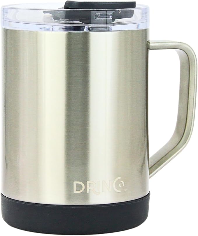 Drinco 16 oz Coffee Mug, Vacuum Insulated Camping Mug with Lid, Double Wall Stainless Steel Travel Mug Insulated Tumblers Coffee Mugs Coffee Cups Tea Cup (16oz Brushed)