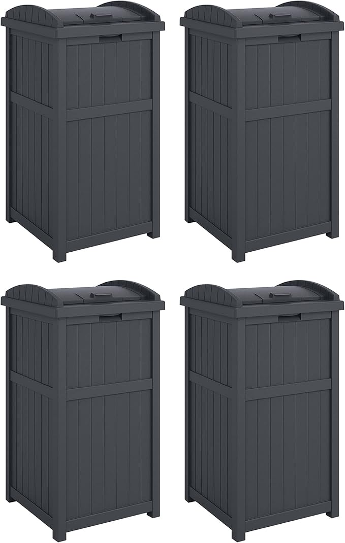 Suncast 4 Pack Outdoor Waste Bin Trash Hideaway Container with Latching Lid, 33 Gallon Capacity