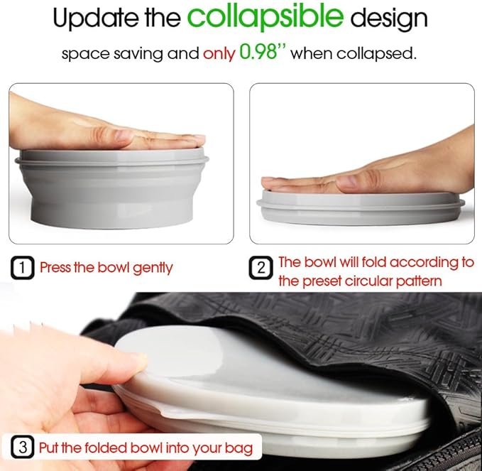 ME.FAN Silicone Collapsible Bowls - Silicone Folding Travel Bowl with Lids - Expandable Food Storage Containers Set - Portable, [27oz]