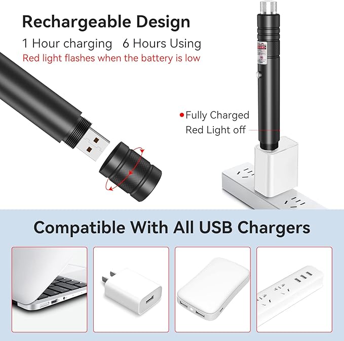 [2 Packs] Rechargeable Red Line Light Flashlight Long Distance Range for TV/LED/LCD Screens Tactical Flashlights Presentation Office/Outdoors/Astronomic/Construction [001]