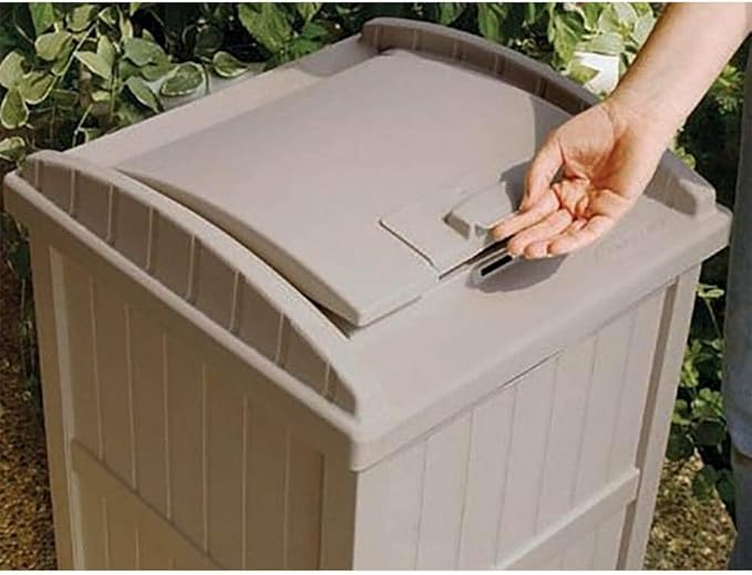 Suncast 4 Pack 15.75" x 16" x 31.6" Trash Hideaway 33 Gallon Resin Outdoor Commercial Garbage Container with Lid for Backyard, Deck, or Patio in Taupe