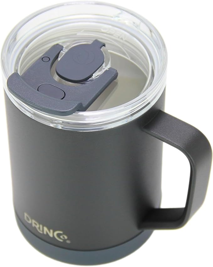 Drinco 16 oz Coffee Mug, Vacuum Insulated Camping Mug with Lid, Double Wall Stainless Steel Travel Mug Insulated Tumblers Coffee Mugs Coffee Cups Tea Cup (16oz Black)