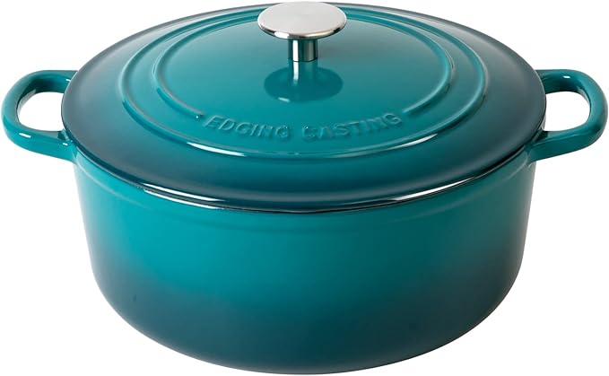 Enameled Cast Iron Dutch Oven Pot with Lid for Bread Baking, Cooking, Round Bread Oven Dual Handles, 7 Quart, Darkcyan