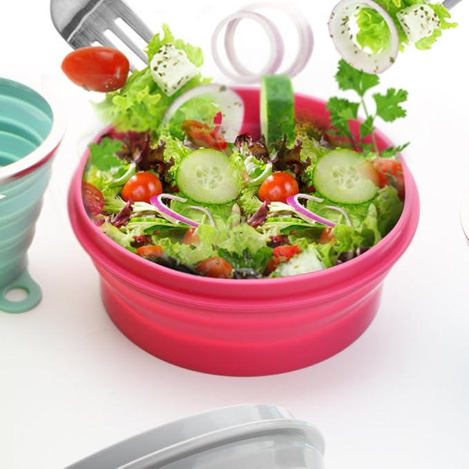 ME.FAN Silicone Collapsible Bowls - Silicone Folding Travel Bowl with Lids - Expandable Food Storage Containers Set - Portable, [27oz]