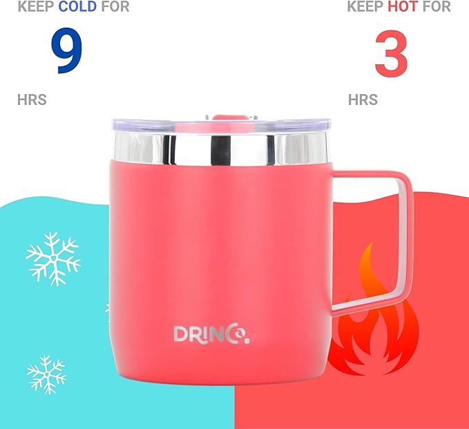 Drinco 16 oz Coffee Mug, Vacuum Insulated Camping Mug with Lid, Double Wall Stainless Steel Travel Mug Insulated Tumblers Coffee Mugs Coffee Cups Tea Cup (14oz Barn Red)