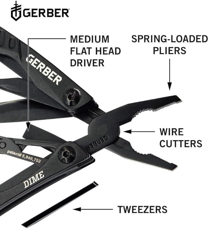 Gerber Gear Dime 12-in-1 Mini EDC Multitool - Needle Nose Pliers, Pocket Knife, Keychain, Bottle Opener - Gifts for Men, EDC Gear and Equipment - Black