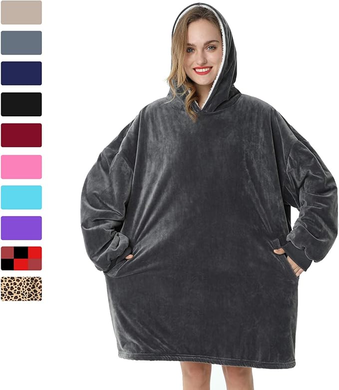 LetsFunny Blanket Hoodie,Oversized Wearable Sherpa Fleece Blanket Sweatshirt,Super Soft Warm Cozy with Giant Pocket,Gifts for Women Men Adults Teenagers Kids, One Size Fits All