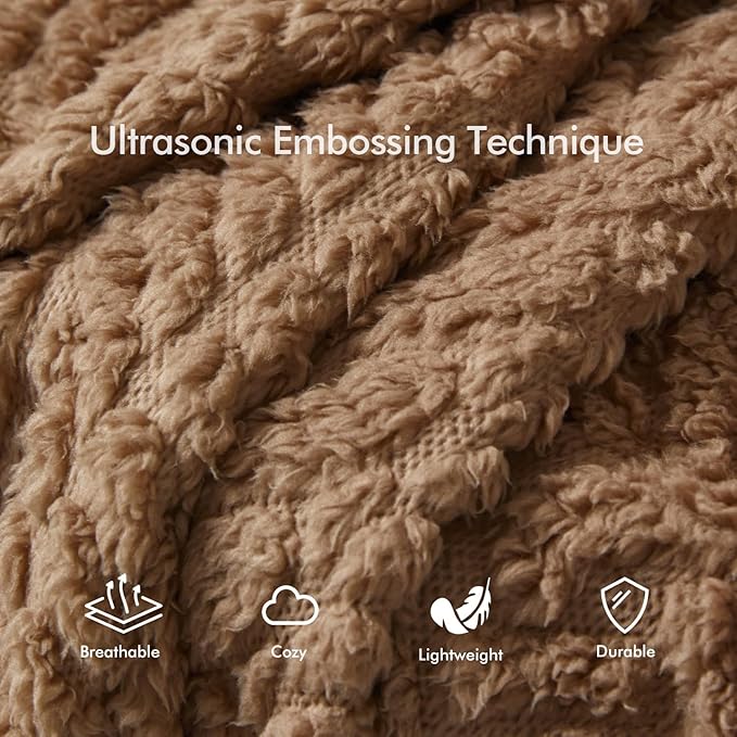 Royoliving Fuzzy Sherpa Wearable Fleece Blanket with Pockets for Adults, Ultra Soft Plush Shawl Throw Blankets (Brown, 58''x 64'')