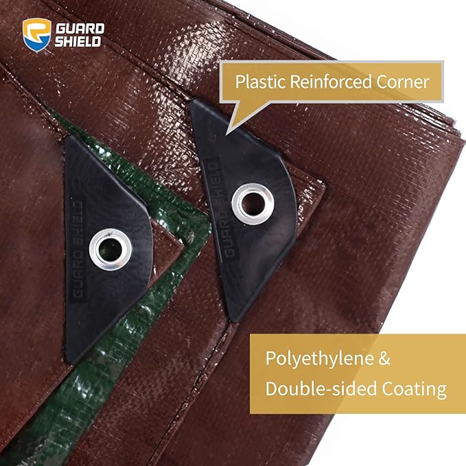 GUARD SHIELD Brown/Green Tarp 10x14 Feet Medium Duty Outdoor Waterproof Multi Purpose Poly Tarps Cover 7mil