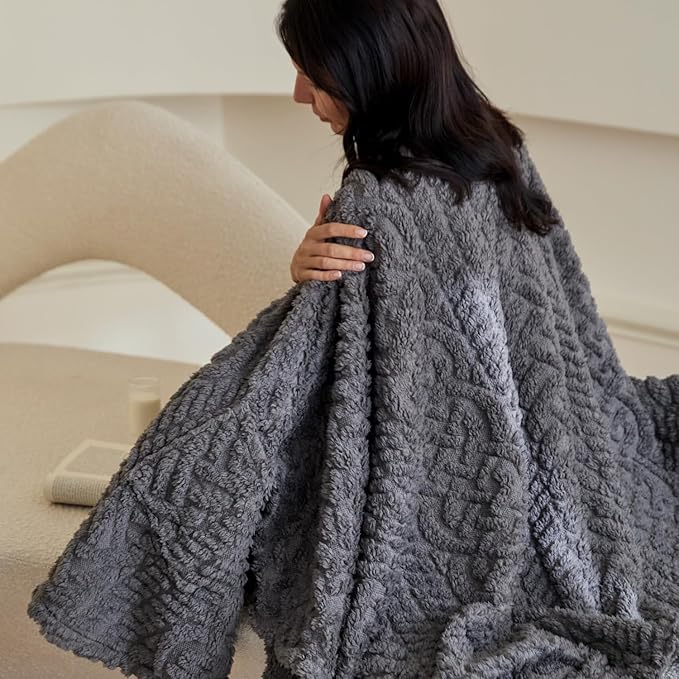 Royoliving Fuzzy Sherpa Wearable Fleece Blanket with Pockets for Adults, Ultra Soft Plush Shawl Throw Blankets (Grey, 58'' x 64'')