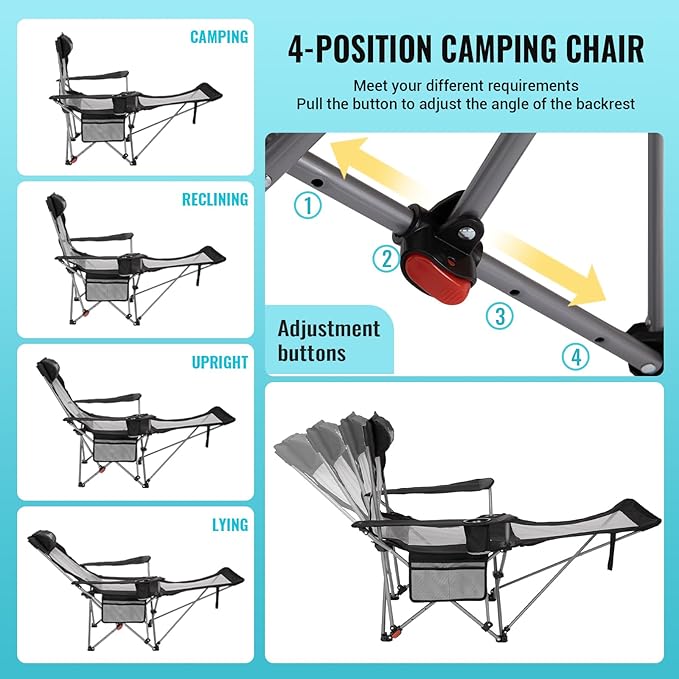 #WEJOY 2-in-1 Reclining Camping Chair with Footrest for Adults Folding Lounge Chair with Adjustable Backrest Lightweight Camping Chairs Heavy Duty Camp Chairs for Outdoor
