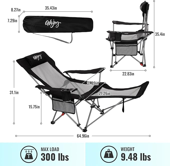 #WEJOY 2-in-1 Reclining Camping Chair with Footrest for Adults Folding Lounge Chair with Adjustable Backrest Lightweight Camping Chairs Heavy Duty Camp Chairs for Outdoor