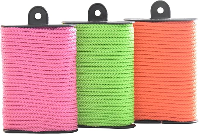 Utility Cord Diamond Braided 1/8" x45' Polypropylene Rope (30lbs) Heavy Duty General Purpose Rope for Marine,Camping,Household,Fishing,DIY (Pink Green,Orange)