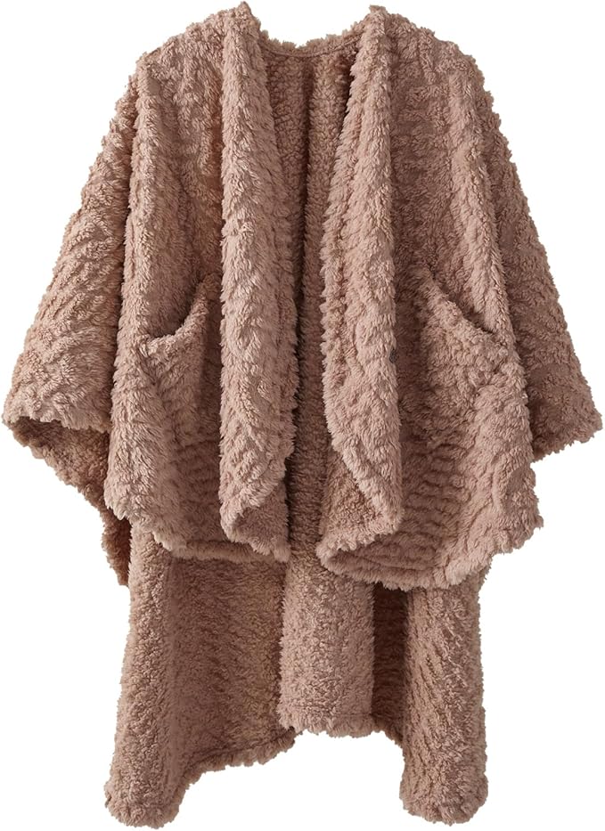 Royoliving Fuzzy Sherpa Wearable Fleece Blanket with Pockets for Adults, Ultra Soft Plush Shawl Throw Blankets (Blush, 58'' x 64'')
