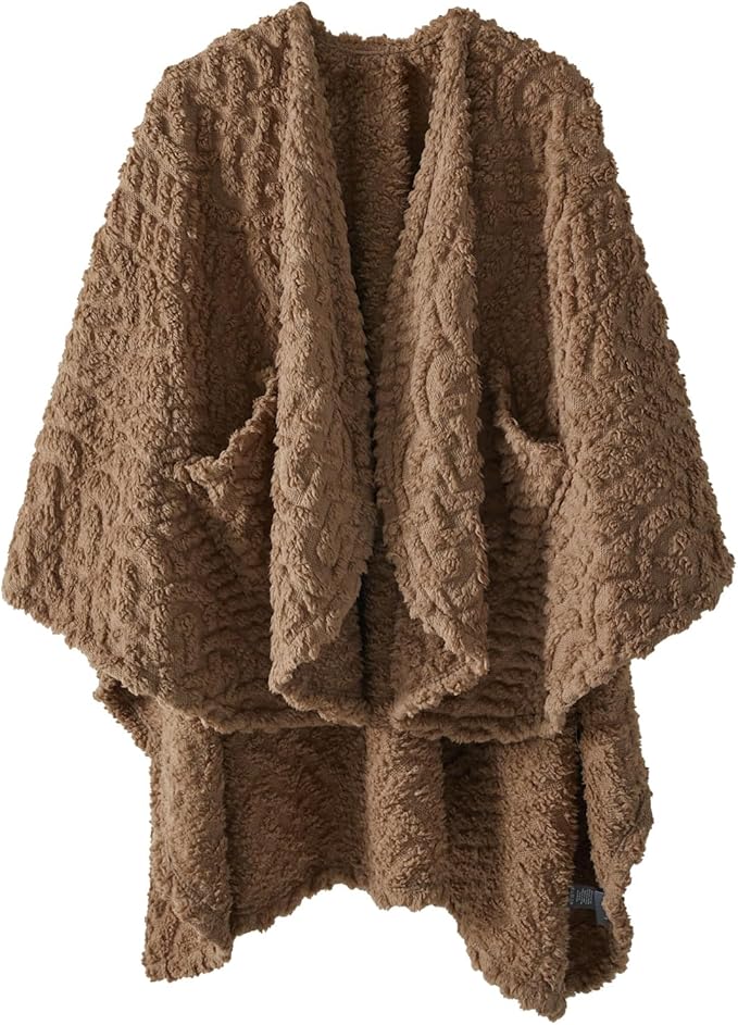 Royoliving Fuzzy Sherpa Wearable Fleece Blanket with Pockets for Adults, Ultra Soft Plush Shawl Throw Blankets (Brown, 58''x 64'')