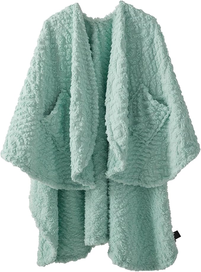 Royoliving Fuzzy Sherpa Wearable Fleece Blanket with Pockets for Adults, Ultra Soft Plush Shawl Throw Blankets (Mint, 58'' x 64'')