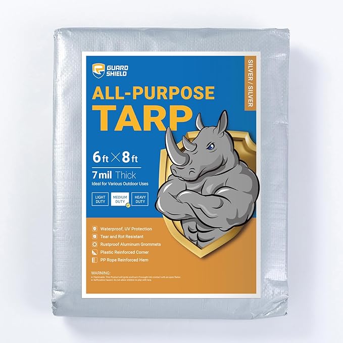GUARD SHIELD Silver Tarp Waterproof 6x8 Feet Medium Duty All Purpose Poly Tarps Cover 7mil