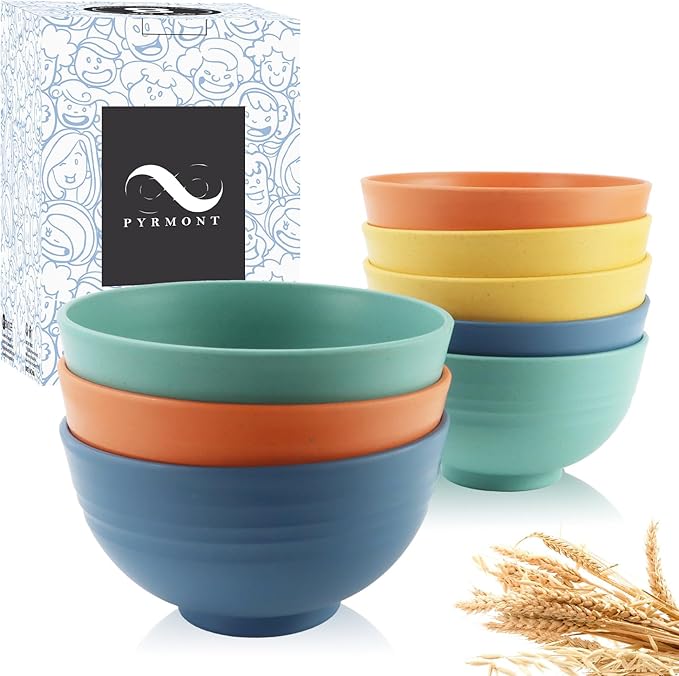 PYRMONT Wheat Straw Bowls Set of 8, 10 OZ Small Bowls for Kids, Cereal, Dessert & Snack, BPA-Free, Dishwasher & Microwave Safe