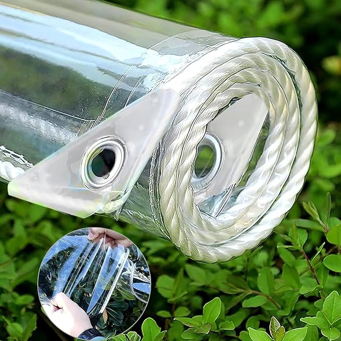 4' X 6' Clear Vinyl Tarp, 14 Mil Clear Tarps Heavy Duty Water Resistant, 400g/m² Thickened Tear Resistant with Metal Grommets, for Patio Porch and Garden Chicken Coop