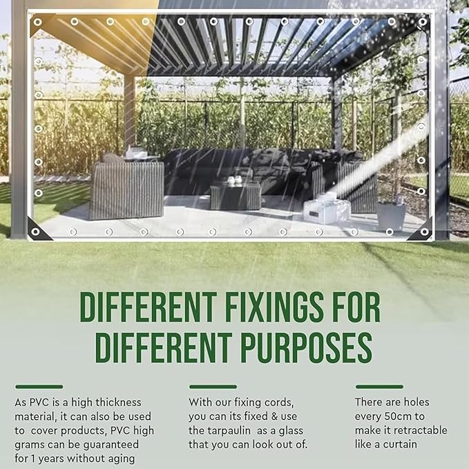 12' X 16' Clear Vinyl Tarp, 14 Mil Clear Tarps Heavy Duty Water Resistant, 400g/m² Thickened Tear Resistant with Metal Grommets, for Patio Porch and Garden Chicken Coop