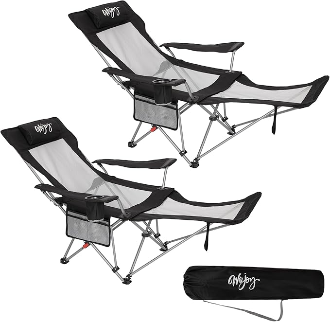 #WEJOY 2-in-1 Reclining Camping Chair with Footrest for Adults Folding Lounge Chair with Adjustable Backrest Lightweight Camping Chairs Heavy Duty Camp Chairs for Outdoor
