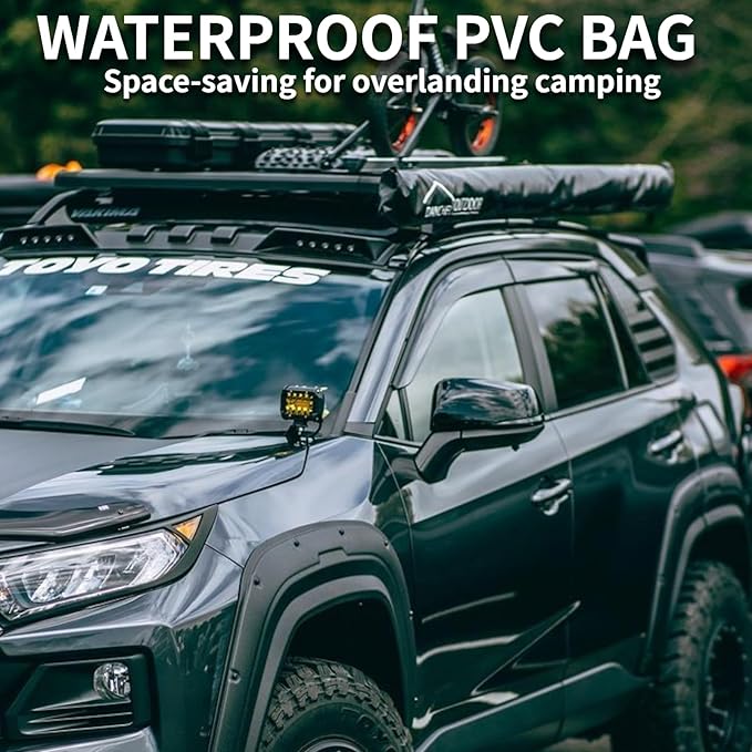 DANCHEL OUTDOOR Car Awning 6.5x6.5ft Roof Rack Pull-Out Sun Shelter Canopy, Waterproof 4x4 Vehicle Side Overland Awning Camping, Gray