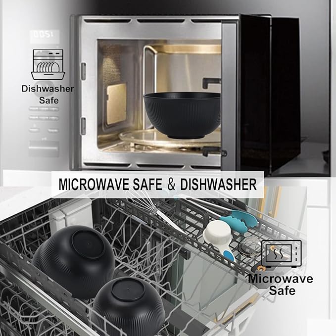 PYRMONT Cereal Bowl Sets of 8 Unbreakable Lightweight 26 OZ Bowls Set Microwave and Dishwasher Safe Wheat Straw Bowls for Soup, Oatmeal, Pasta, and Salad(Black)