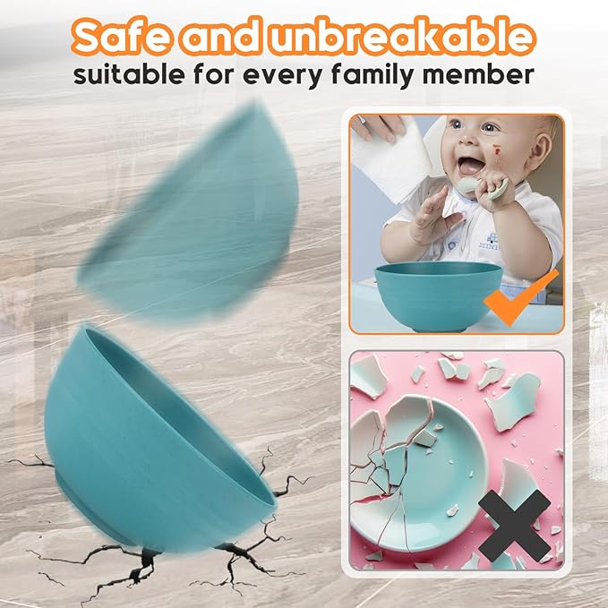 Unbreakable Cereal Bowls Set of 8, 28 Oz Wheat Straw Bowl Sets, Microwave & Dishwasher Safe Bowls for Kitchen, Reusable Plastic Bowl for Soup, Salad, Rice, Snack, BPA Free, Multicolor