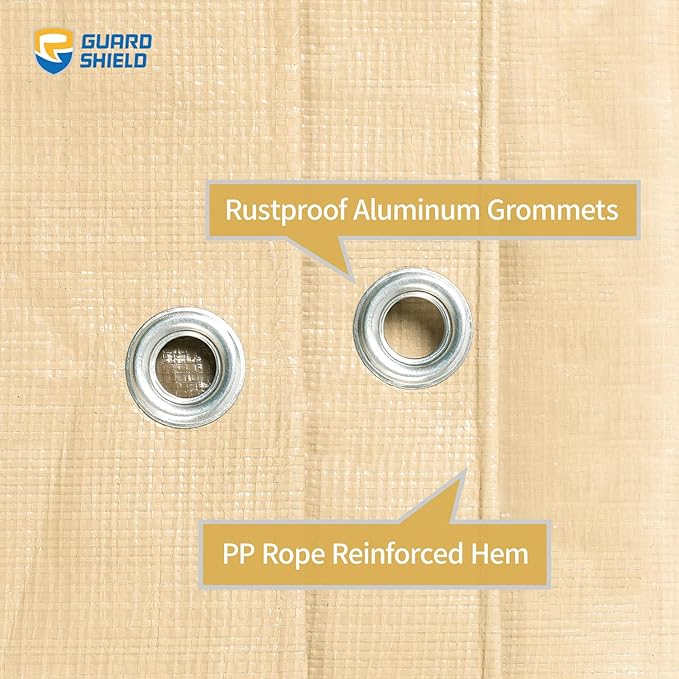 GUARD SHIELD Beige Tarp Heavy Duty Waterproof 16x20 Feet Outdoor Poly Tarps Cover Thick UV Resistant Canopy Tarpaulin with Grommets 10mil