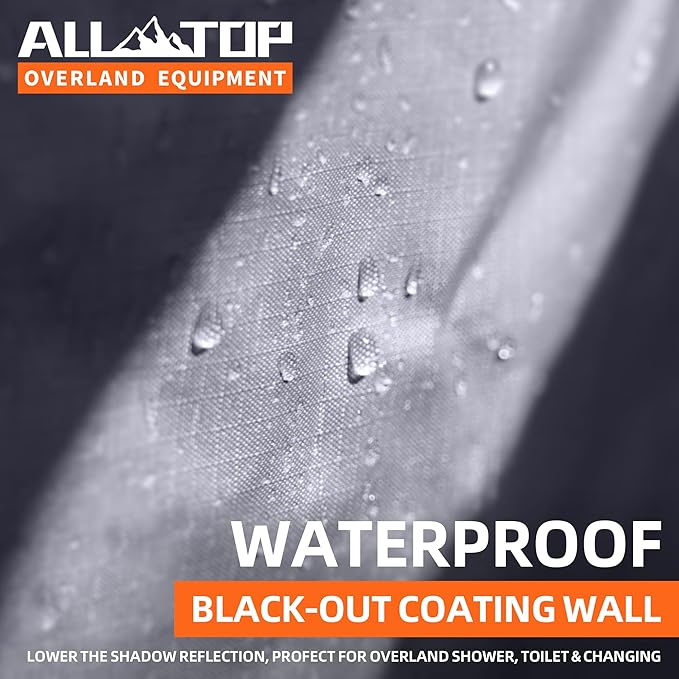 ALL-TOP Awning Shower Room w/Foldable Floor Mat, 3.3ft x 3.3ft, Privacy Shelter Restroom w/Roof, LED Light, Drain Pipe, Carside Bathroom