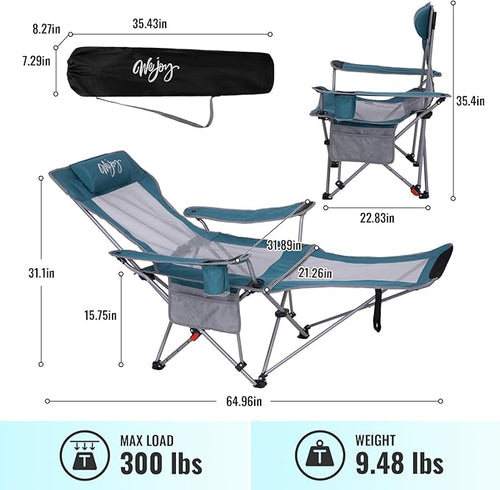 #WEJOY 2-in-1 Reclining Camping Chair with Footrest for Adults Folding Lounge Chair with Adjustable Backrest Lightweight Camping Chairs Heavy Duty Camp Chairs for Outdoor