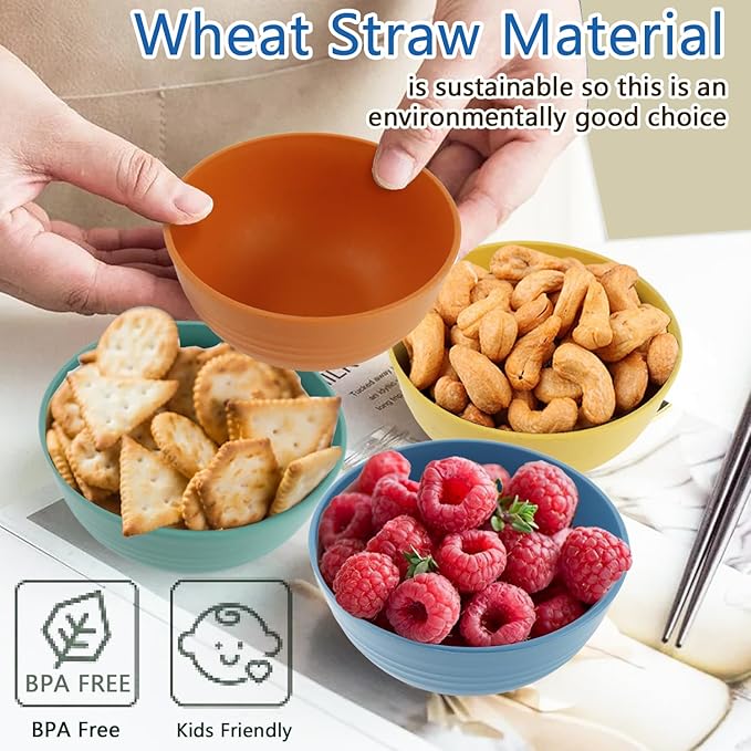 PYRMONT Wheat Straw Bowls Set of 8, 10 OZ Small Bowls for Kids, Cereal, Dessert & Snack, BPA-Free, Dishwasher & Microwave Safe