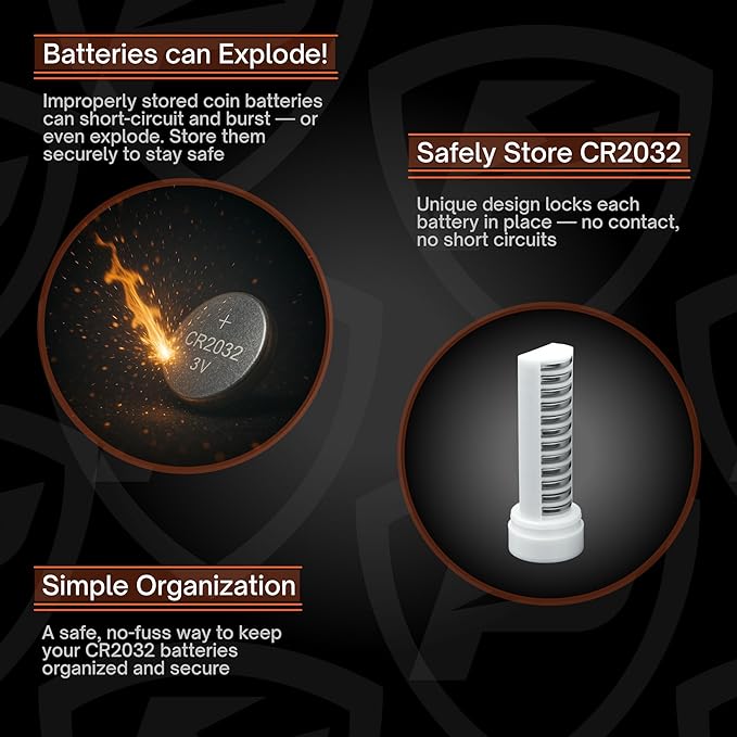 Slimline Coin CR2032 Battery Case, soft durable material - Pack of 2 (Holds 12 Batteries)