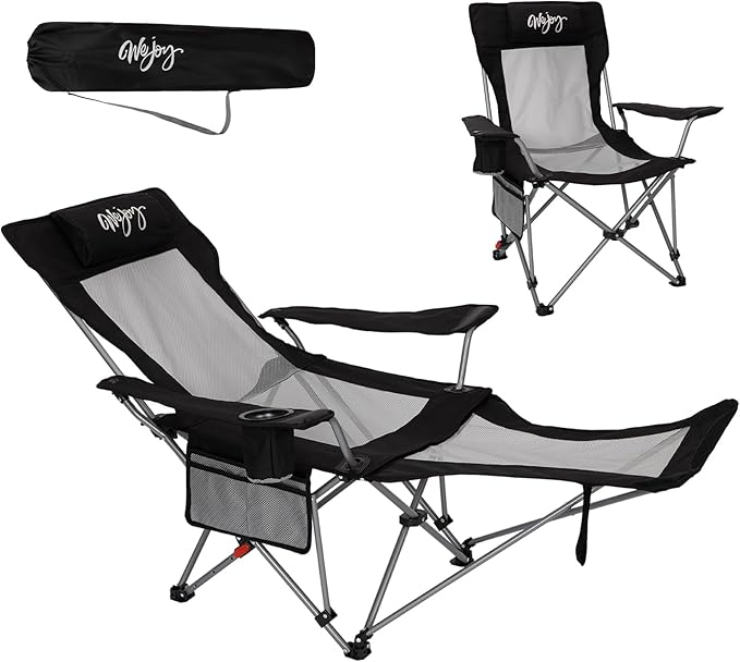 #WEJOY 2-in-1 Reclining Camping Chair with Footrest for Adults Folding Lounge Chair with Adjustable Backrest Lightweight Camping Chairs Heavy Duty Camp Chairs for Outdoor