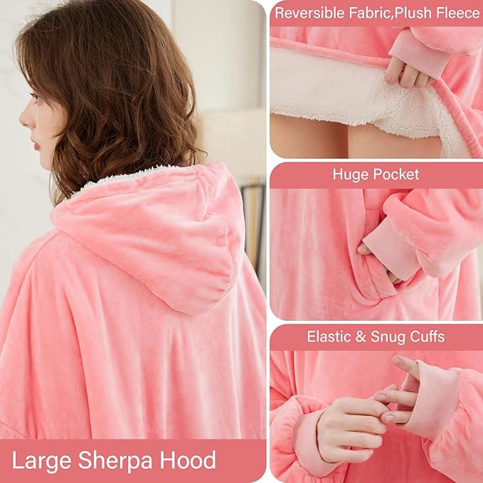 LetsFunny Blanket Hoodie,Oversized Wearable Sherpa Fleece Blanket Sweatshirt,Super Soft Warm Cozy with Giant Pocket,Gifts for Women Men Adults Teenagers Kids, One Size Fits All
