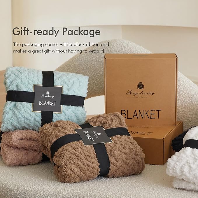 Royoliving Fuzzy Sherpa Wearable Fleece Blanket with Pockets for Adults, Ultra Soft Plush Shawl Throw Blankets (Brown, 58''x 64'')