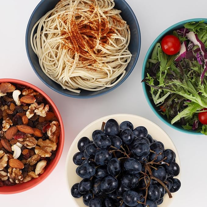 Wheat Straw Cereal Bowls Set of 8, Unbreakable Cereal Bowl 28 oz, Microwave and Dishwasher Safe Reusable Bowls Sets for Oatmeal, Ramen, Salads & Soups, Multicolor