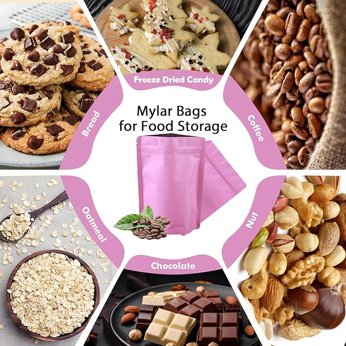 200 Pcs Mylar Bags for Food Storage 4x6 Smell Proof Bag Stand Up, Foil Resealable Bags for Food, Freeze Dried Candy Packaging Sealable Pouch Jewelry Bracelet Pouch for Small Business, Pink