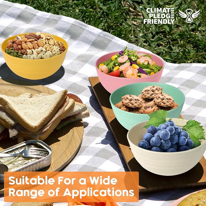 Unbreakable Cereal Bowls Set of 8, 28 Oz Wheat Straw Bowl Sets, Microwave & Dishwasher Safe Bowls for Kitchen, Reusable Plastic Bowl for Soup, Salad, Rice, Snack, BPA Free, Multicolor