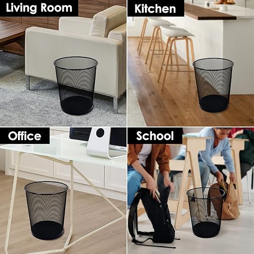 10-Pack 6 Gal Mesh Office Trash Can with 150Pcs Garbage Bags, Black Mesh Trash Cans, Open Metal Wire Wastebaskets, Waste Basket Trash Can for Near Desk, Recycling Garbage Container Bin