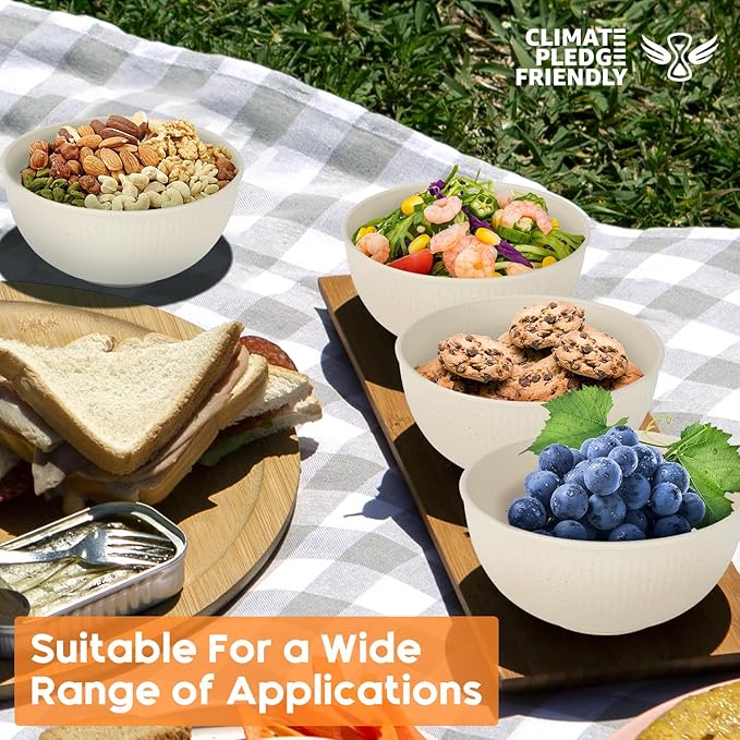 Wheat Straw Cereal Bowls Set of 8, Unbreakable Cereal Bowl 28 oz, Microwave and Dishwasher Safe Reusable Bowls Sets for Oatmeal, Ramen, Salads & Soups, Beige