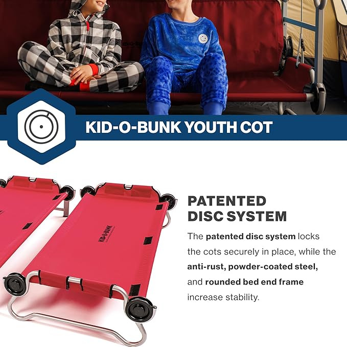 Disc-O-Bed Youth Double Cot Kid-O-Bunk, Modular for Bunk Beds, Dual Cots, or Bench with 2 Carry Bags for Portable Transport