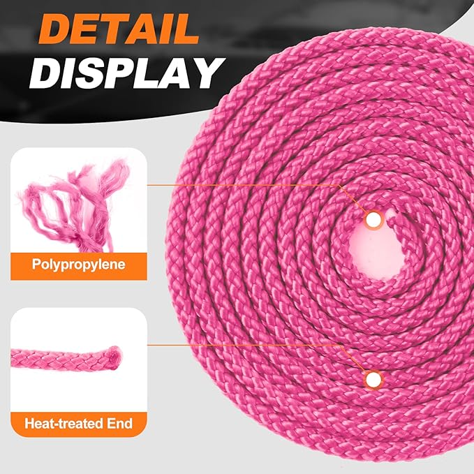 Utility Cord Diamond Braided 1/8" x45' Polypropylene Rope (30lbs) Heavy Duty General Purpose Rope for Marine,Camping,Household,Fishing,DIY (Pink Green,Orange)