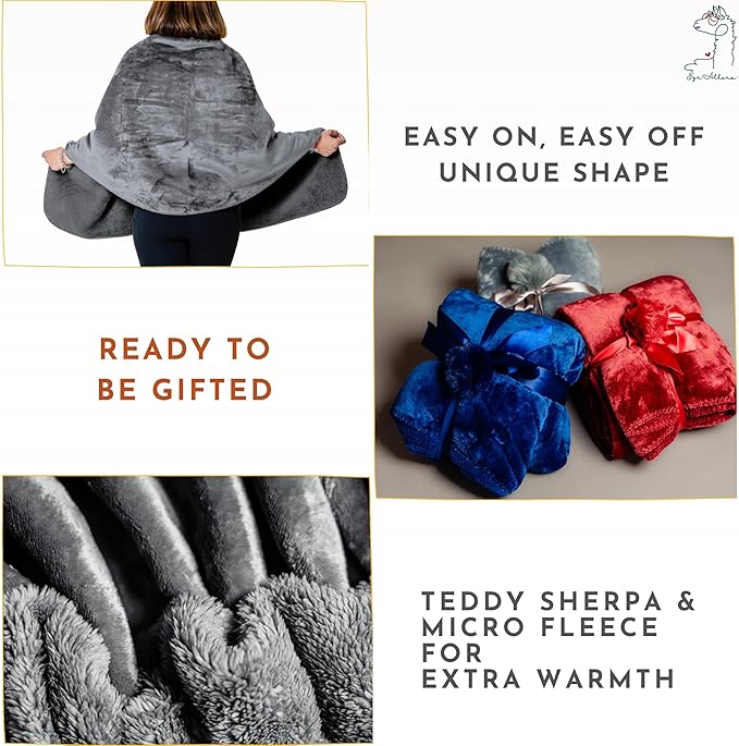 Premium Double Layer Poncho Blanket -No Sleeves Easy On Easy Off- Drape and Go Shawl Gift for Women Who Have Everything - Gifts for Grandma and Mom (Silver Grey)