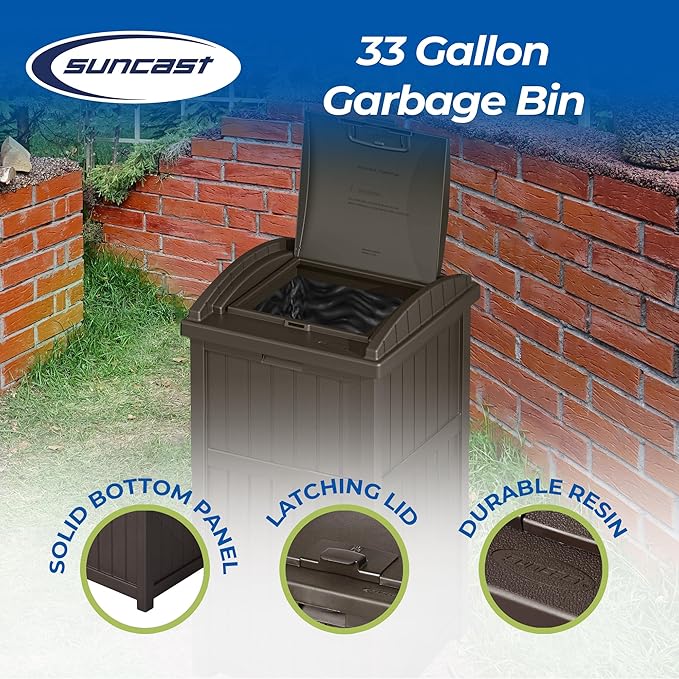 Suncast Trash Hideaway Outdoor Patio 33 Gal Garbage Waste Trash Can Bin (6 Pack)