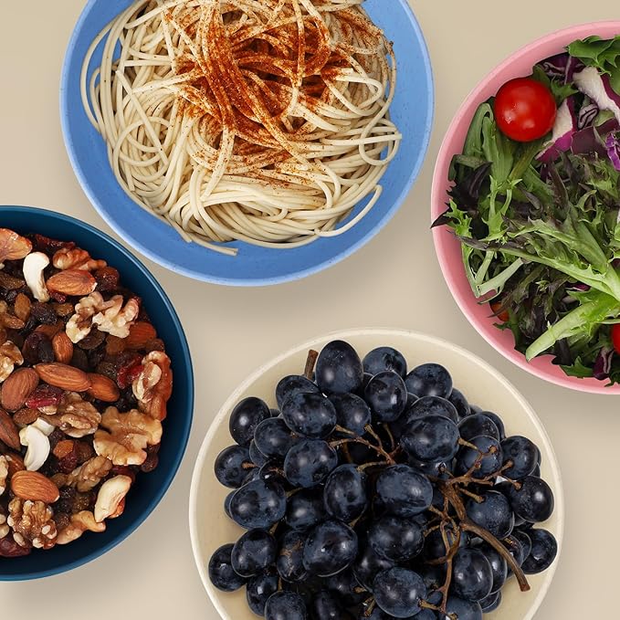 Unbreakable Cereal Bowls Set of 8, 28 Oz Wheat Straw Bowl Sets, Microwave & Dishwasher Safe Bowls for Kitchen, Reusable Plastic Bowl for Soup, Salad, Rice, Snack, BPA Free, Multicolor