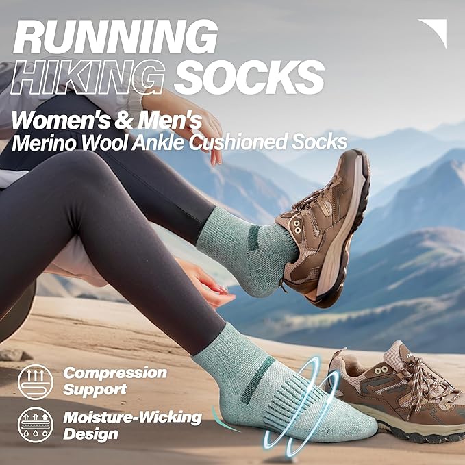 6 Pairs Merino Wool Ankle Running Hiking Socks Compression Support Breathable Thick Cushion No Show Socks for Women Men