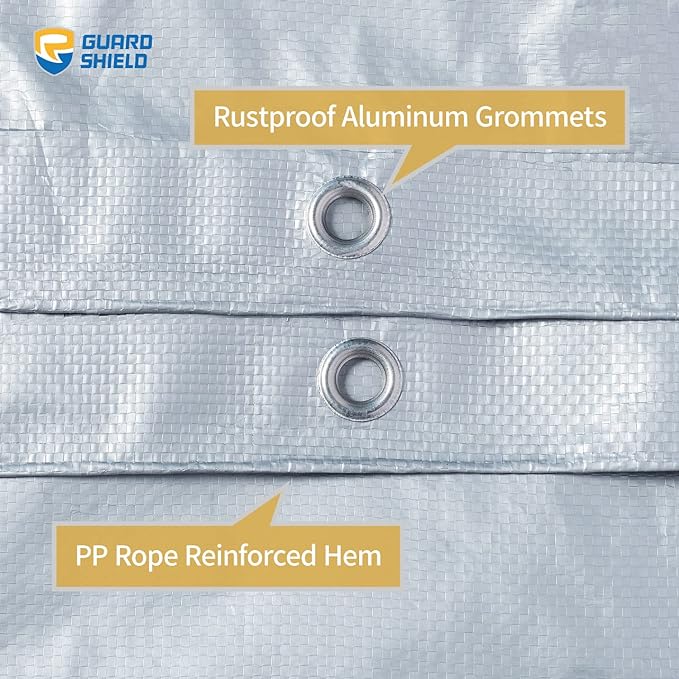 GUARD SHIELD Silver Tarp Waterproof 15x15 Feet Medium Duty All Purpose Poly Tarps Cover 7mil