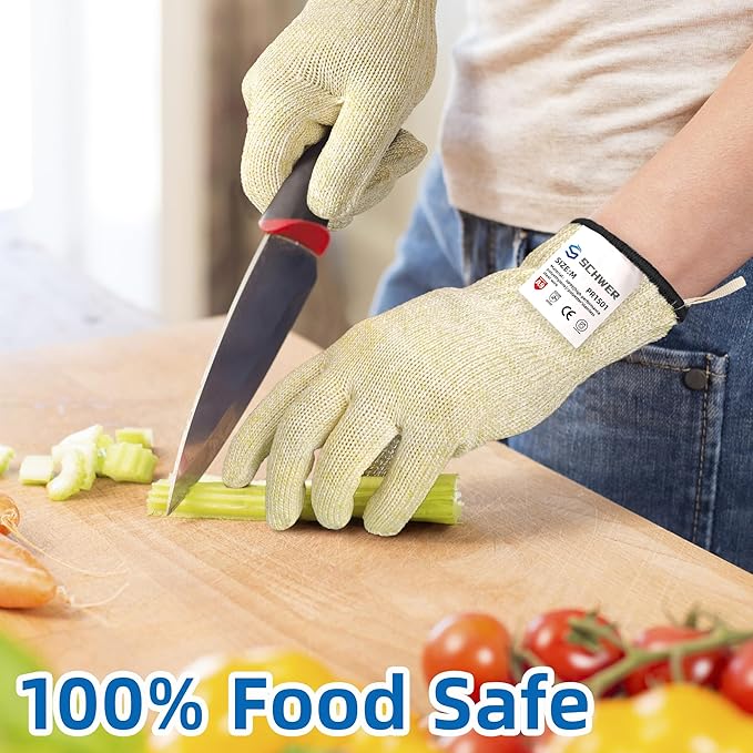 Schwer SlicePro Ultra-Durable ANSI A9 Cut Resistant Gloves PR1501, 10X Reinforced Food Grade Cutting Glove, Mandoline Gloves for Kitchen Meat Cutting, Oyster Shucking, Fish Fillet Processing, XL